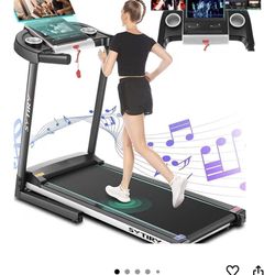 SYTIRY Treadmills for Home with TV Screen and WiFi,Smart Foldable Treadmill Machine,3D Virtual Sports Scene,HiFi Speakers,Popular APP for Social Netwo