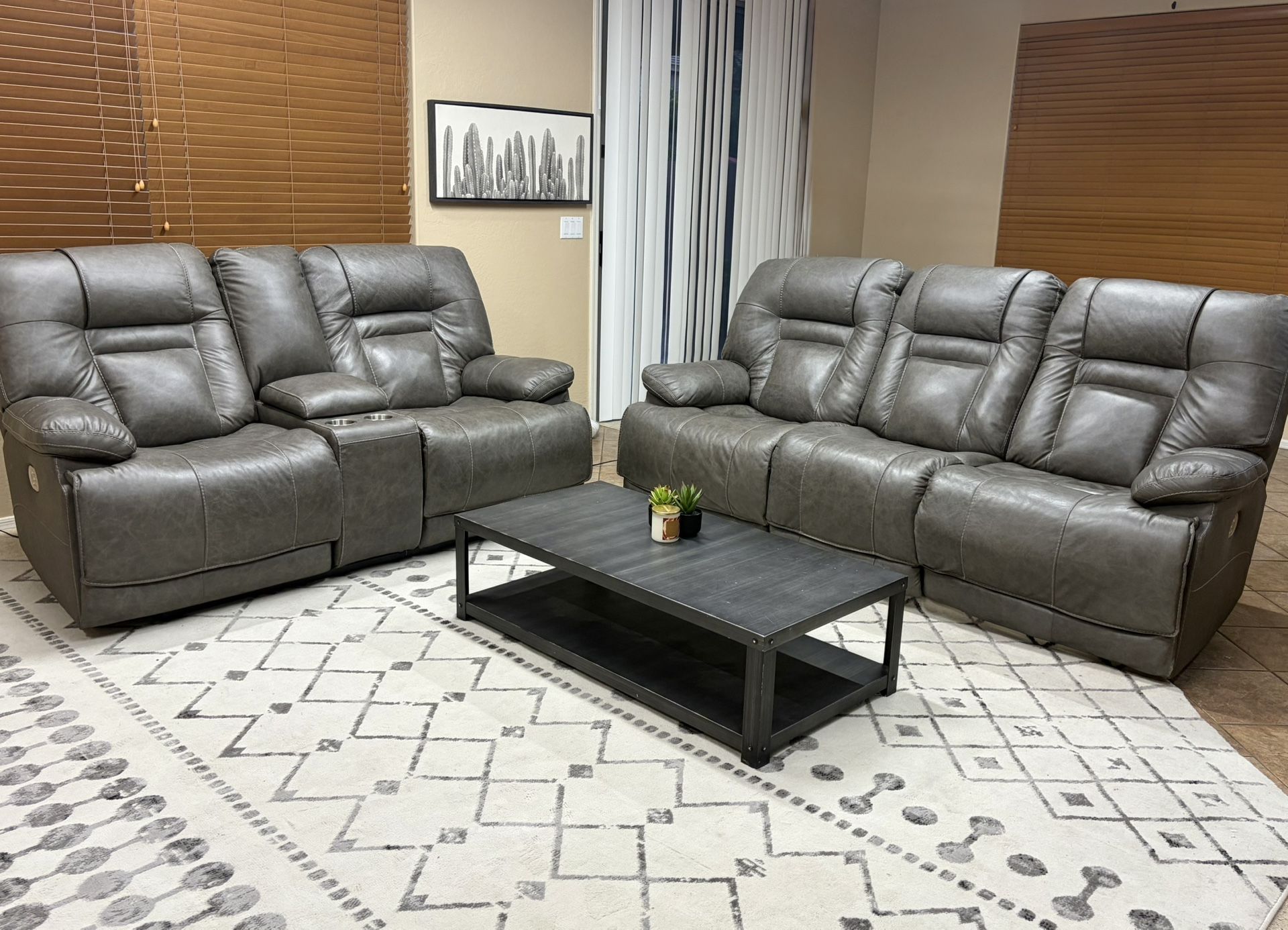 Like New GENUINE Leather Reclining Sofa & Loveseat