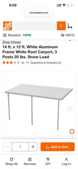 Integra 14x12 ft White Aluminum Carport