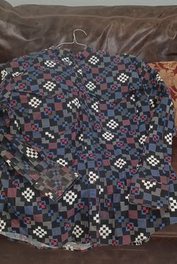 Vintage "The Look" Mens Large Western Shirt in Black Block Print