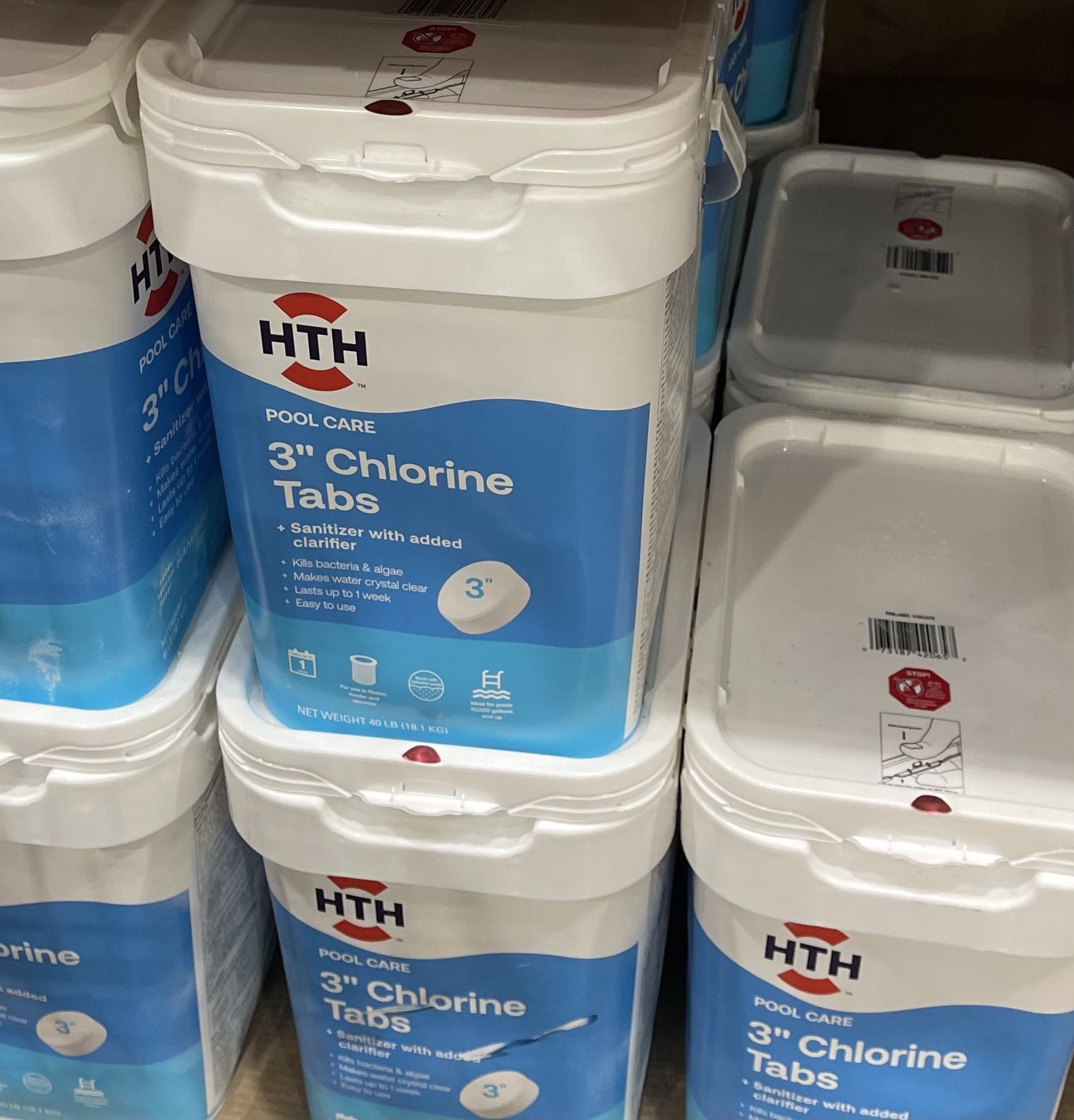 New - HTH 3" Chlorine Tablets for Pool Sanitization, 40 lbs.