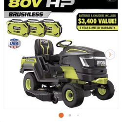 Ryobi 80V HP Brushless 42 in. Battery Electric Cordless Riding Lawn Tractor with (3) 80V 10Ah Batter