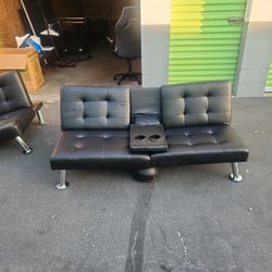 2 Blk LEATHER Couch 