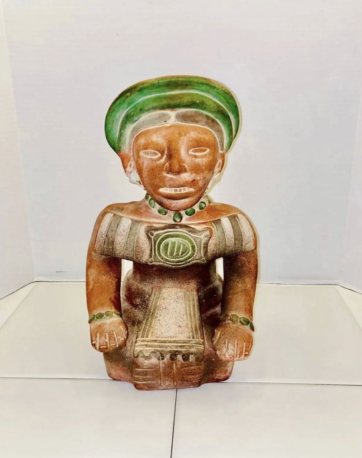 RARE Vintage MCM Mid Century Large 16” Mayan Son god “Idolo Del Sol” Mexican Folk Art Hand Painted Terracotta Clay Pottery Art Sculpture