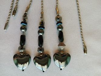 Hematite Heart Beaded Ceiling Fan Pulls
