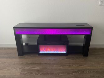 TV Stand with Electric Fireplace and LED Lights