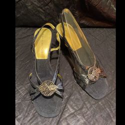 Bandolino  Sandals Heels Black Sequins Womens Size 7.5