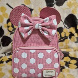 Minnie pink polka dot straw convertible backpack loungefly NWT HT