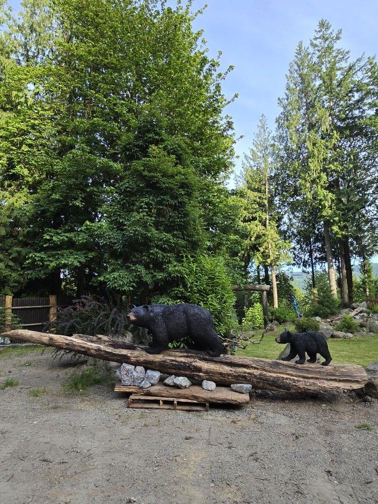 Hand Carved Black Bears on A Log