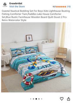Bedding Set For Boys Kids Lighthouse Boating Fishing Comforter Twin,Paddles Lake House Comforter Set