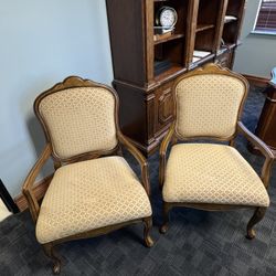 Two Wide-Bottom, Beautifully Crafted, Wooden Upholstered Chairs