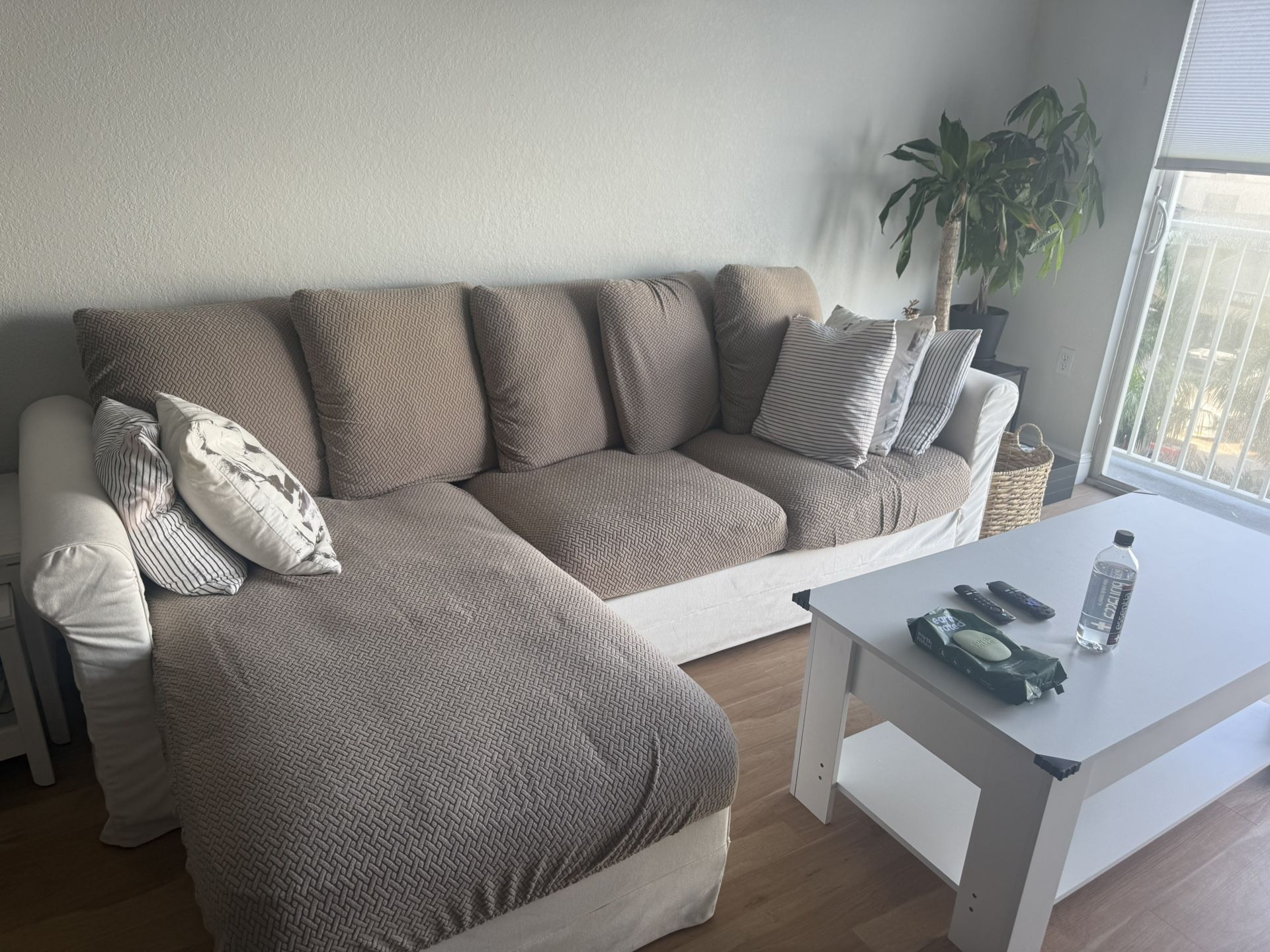 White Sofa / Couch - With Chaise And Storage