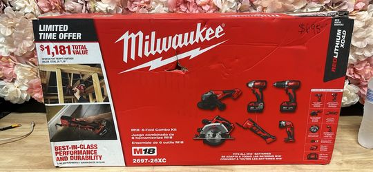 Milwaukee M18 18-Volt Lithium-Ion Cordless Combo Kit (6-Tool) with 2-Batteries, Charger and Tool Bag