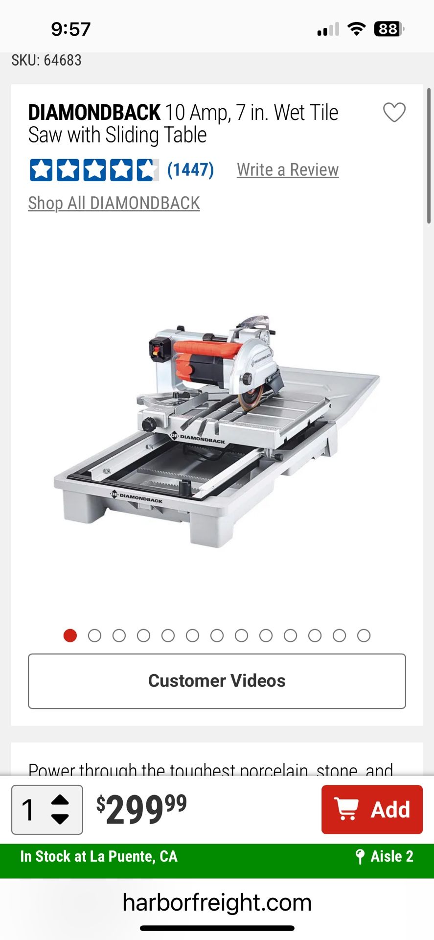 Wet Tile Saw 
