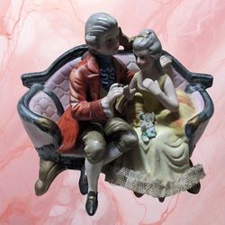 Cucci Royal Crown Courting Couple Ceramic Collectible Antique Figure 