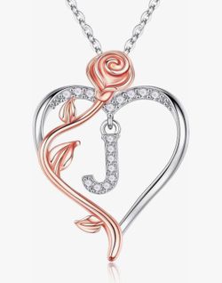 Iefil Rose Heart Initial “J” Necklace Sterling Silver