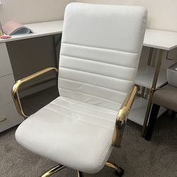 White Desk Chair / Gold Accent
