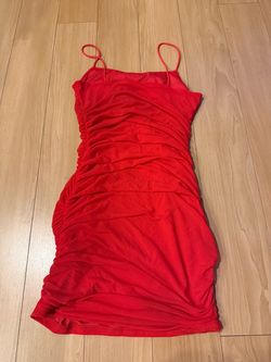 Red Ruched Mini Dress Spaghetti Straps