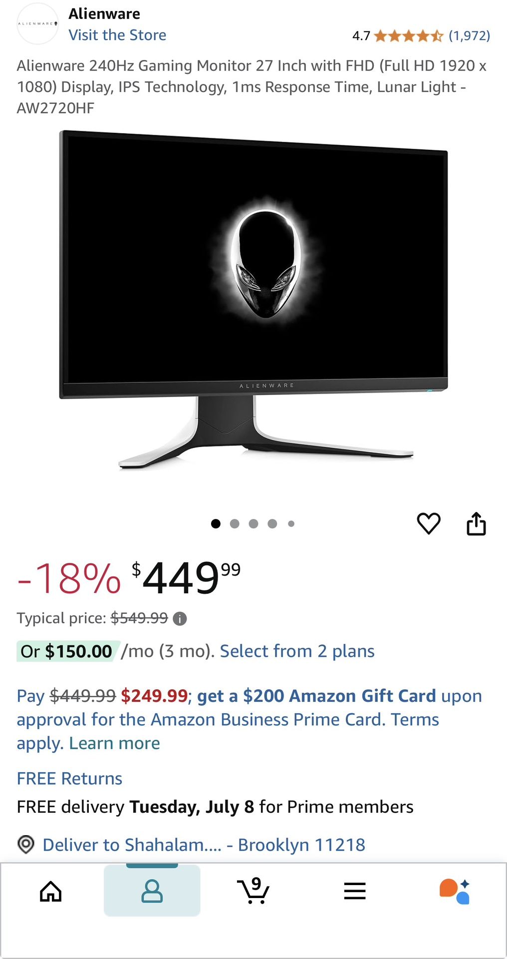 Alienware 240hz Gaming Monitor