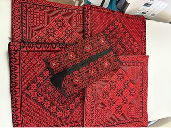 4 Machine Embroidered Tatreez Pillow Cases red &black & embroidered tatreez bag for napkins