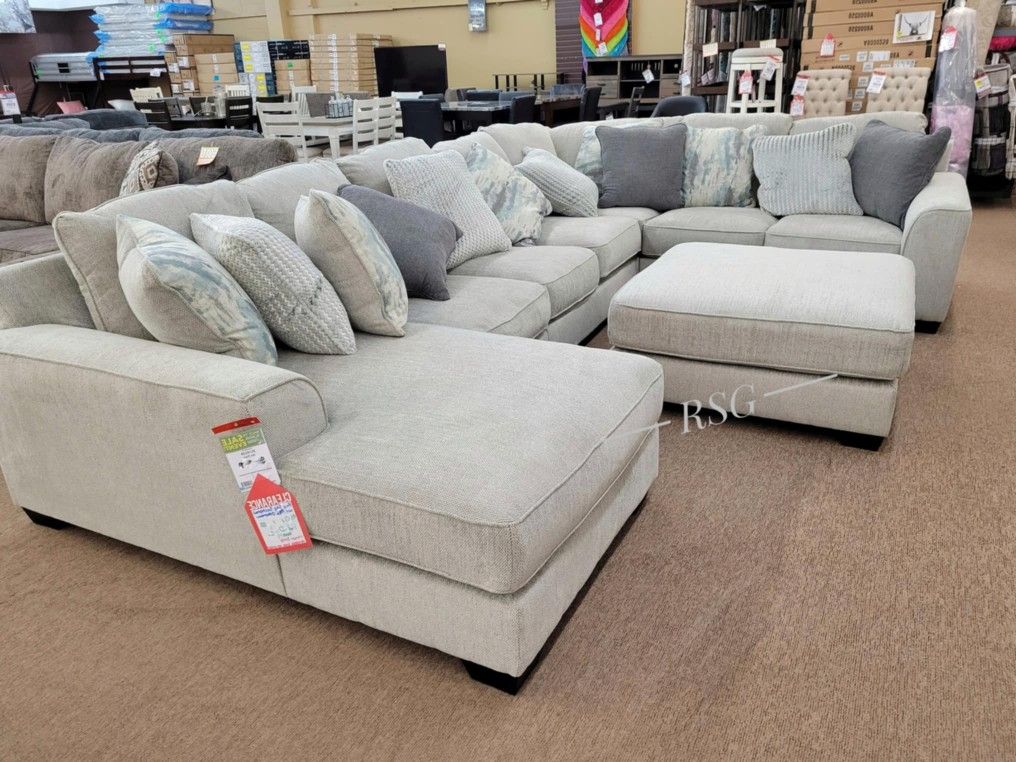 Large And Wide Living Room Furniture Modular Sectional Couch Set 🌟 Ardsley Pewter Couch ⭐$39 Down Payment with Financing ⭐ 90 Days same as cash
