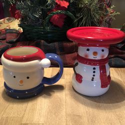 Snowman coffee mug and candle holder