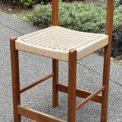 Vintage Teak Counter Stool – Woven Danish Cord Seat