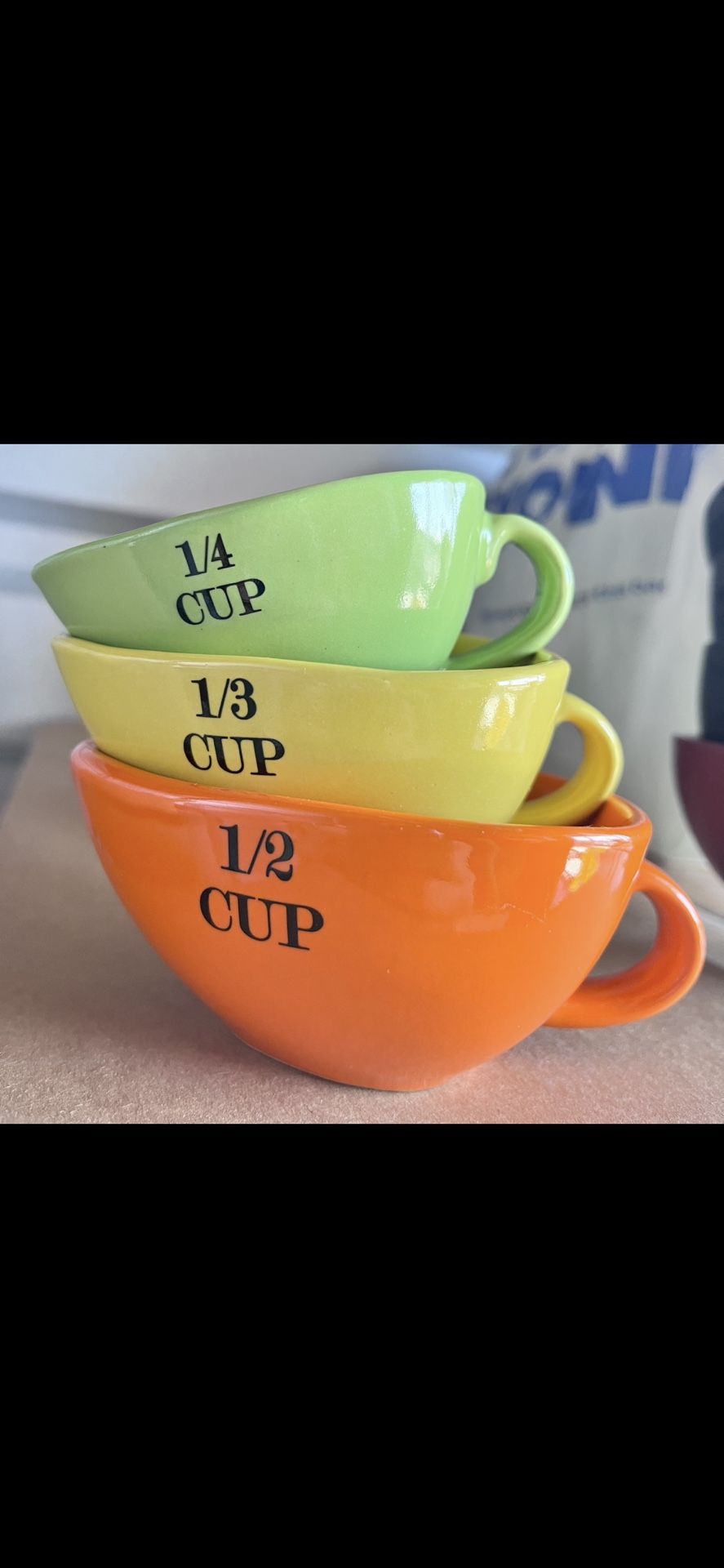 Vibrant Ceramic Measuring Cups Set - 1/4, 1/3, 1/2 Cup - Perfect for Baking!