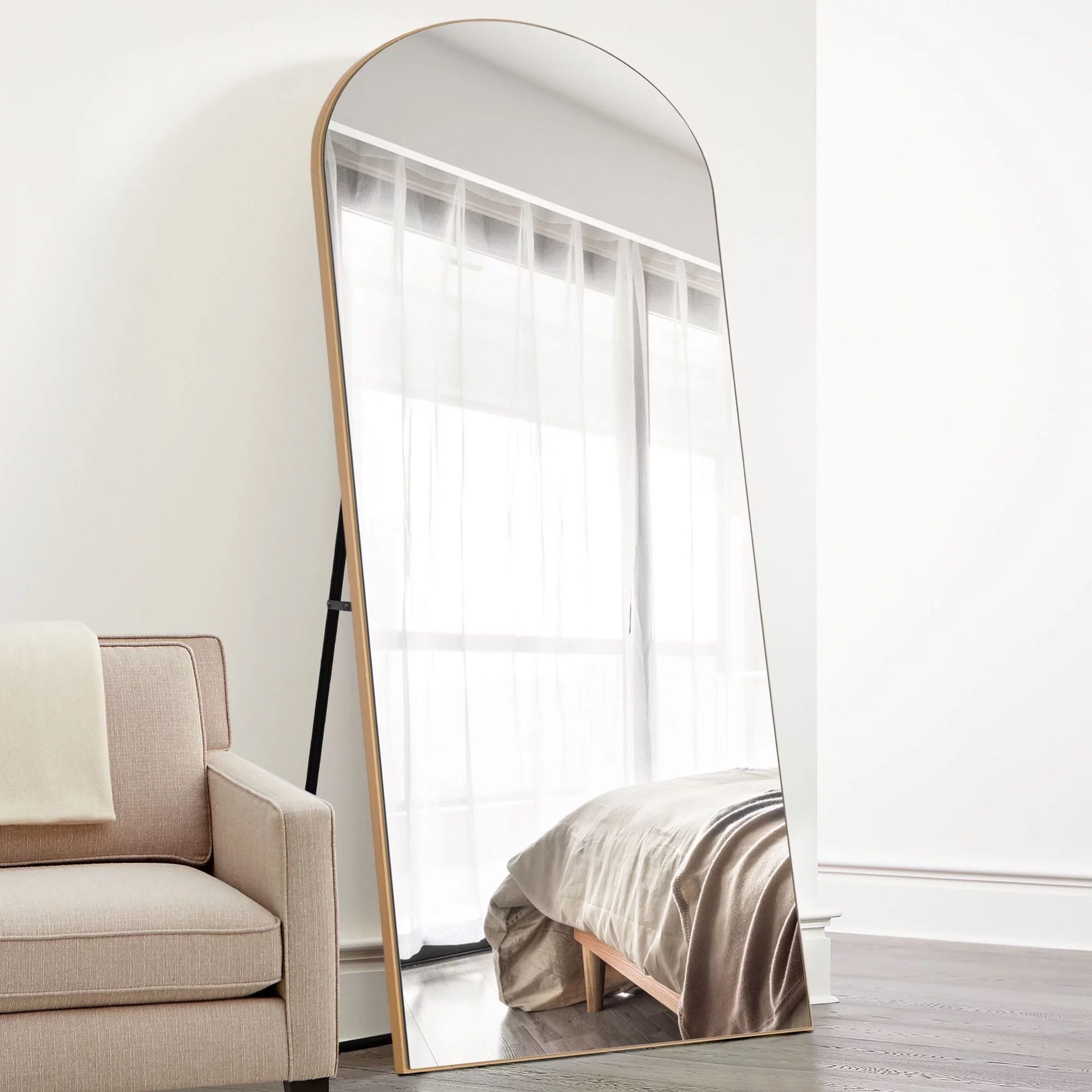 NeuType 71"x31" Arched Full Length Mirror Floor Mirror with Stand Gold Gold - 71" x 32"