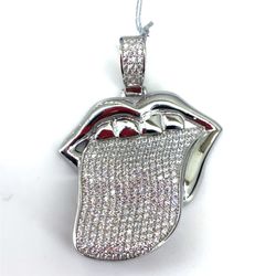 925 Sterling Silver CZ Tongue Pendant 10.20g 198105