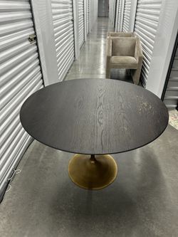RH Round Dining / Accent Table - Black Wood Top, Metal Pedestal Base