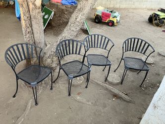 Modern Woodard Pinecrest Style Wrought Iron Garden Patio Dining Chair - Set of 4 