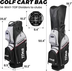 TIVOR 2026 Golf Cart Bag - 14-Way Full-Length Dividers, 9 Pockets, Easy-Access Handle & Ergonomic Straps | Perfect for Cart & Walking, Includes Rain C