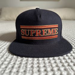 Supreme Independent Stripes 5 Panel Navy Cap Hat with Red + Gold. 2016