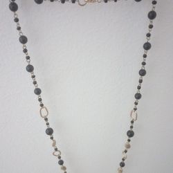 Designer 14 Inch Necklace With Black &Gold Beads And Gold 