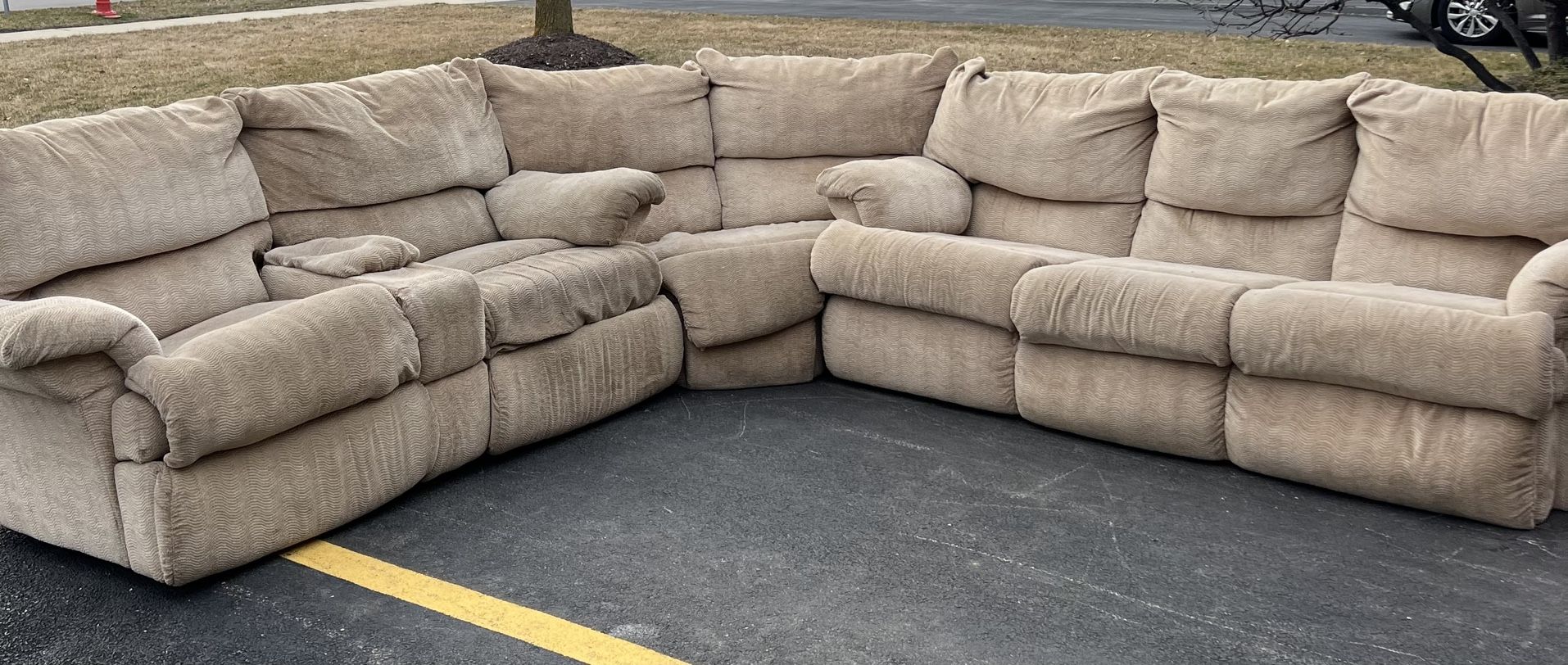 Light Brown Sectional Reclining Couch Set With Pull Out Bed 