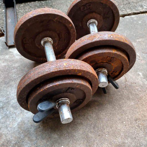 Rusty Dumbbells With Rusty Weight Plates. Pair.