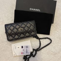 Chanel ‘So Black’ 2.55 Reissue series Quilted Calfskin Wallet on Chain