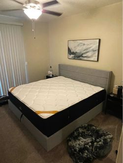 Gray Upholstered Storage Bed