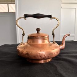 Antique Copper And Brass Tea Kettle 