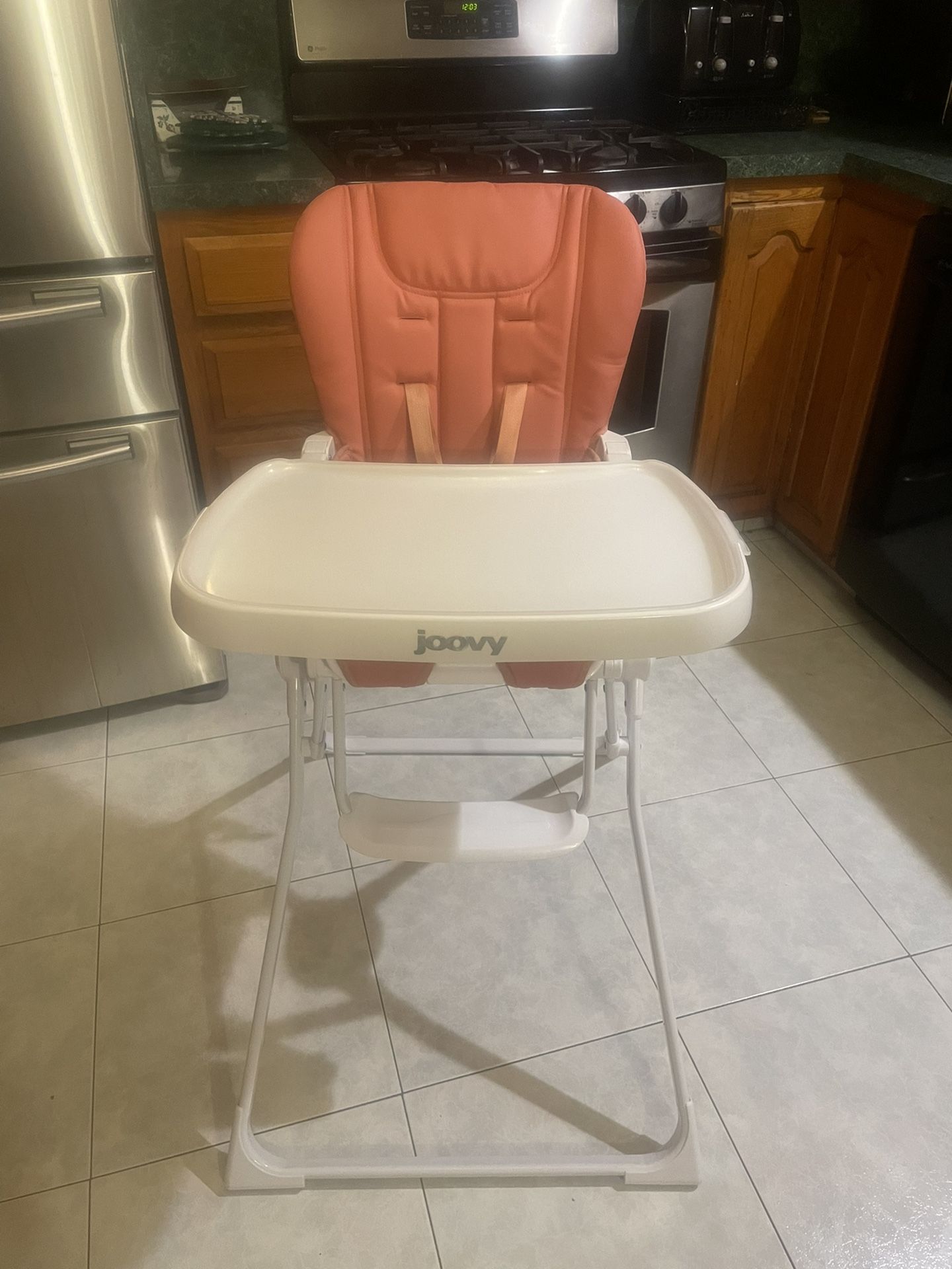 Joovy Nook High Chair, Compact Fold, Swing Open Tray, Coral