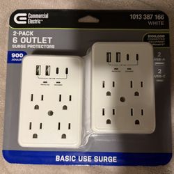 6 Outlet Surge Protectors USB C 2 Pack NEW