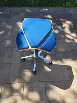 Modern Blue Upholstered Swivel Stool on Casters