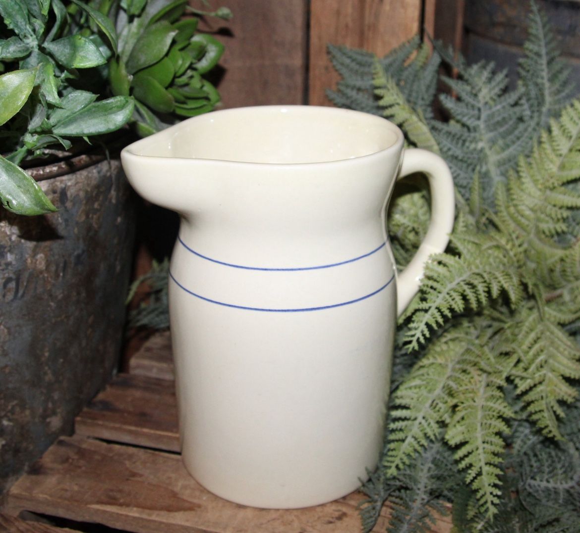 Vintage Primitive Stoneware Farmhouse Country Crock Pitcher