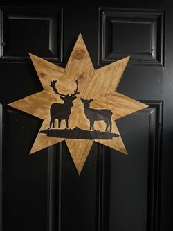 Rustic hand made wood deer antler plaque