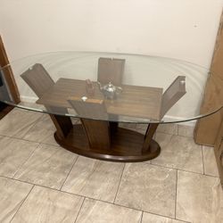 Glass Dining Table – Modern Wood Base – 6ft x 42in