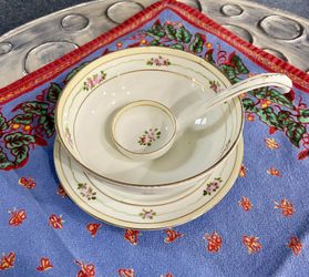 Hand Painted Vintage NIPPON Mayonnaise Bowl, Under Plate, & Spoon