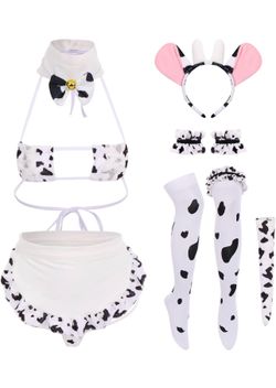 Women Sexy Milk Cow Lingerie Set Anime Maid Cosplay Costume