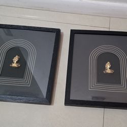 
2 black background Paintings with gold accents, measuring 14'x14"x2