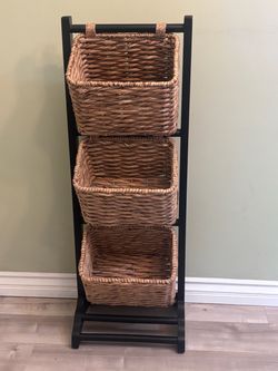 3-Tier Woven Basket Storage Stand